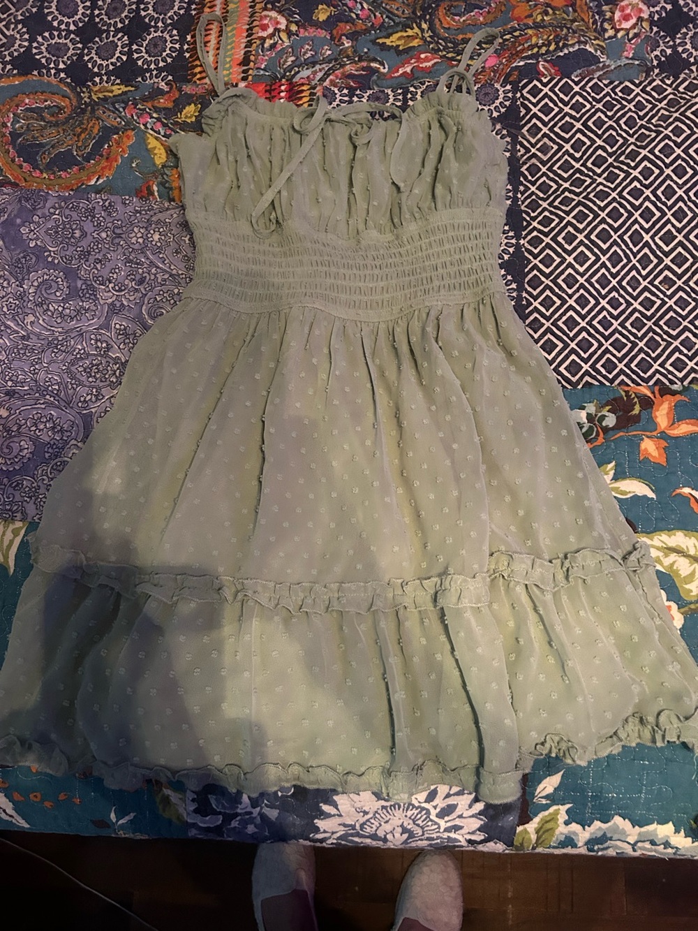Trixxi Sage Green Ruffle Tiered Summer Dress